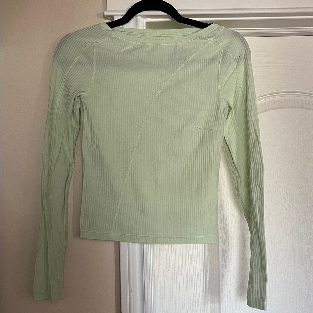 Lululemon Mint Green Ribbed Semi-Sheer Long Sleeve Athletic Top